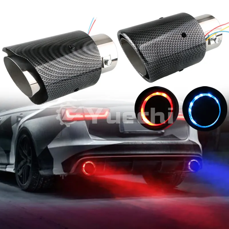 Universele Auto Carbon Fiber Lichtgevende Uitlaat Tips Rood Blauw Licht Auto Led Uitlaat Uitlaatpijp Tip