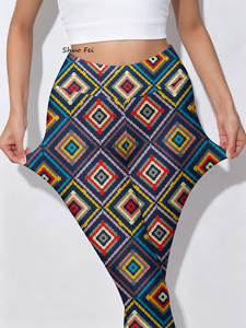 Leggings tendance à imprimé graphique géométrique artistique moderne, taille haute, coupe ajustée, pour le sport, le streetwear et le yoga - Product Image 2