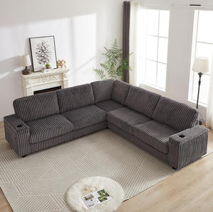 110-Inch Oversized Corduroy Convertible L-Shaped Corner Sofa Set with Two <b>Storage</b> Spaces <b>USB</b>-C Port Cup Holder - Product Image 4