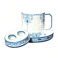Tasse à thé en porcelaine fine de style chinois, 3 pièces, motif floral translucide, avec couvercle, idéale pour le bureau professionnel