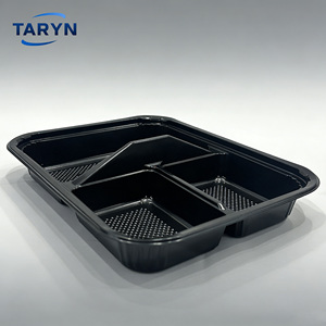 Contenants alimentaires jetables en plastique PS noir à 3 compartiments, intérieur texturé antidérapant, matériau PS de qualité alimentaire - Product Image 5