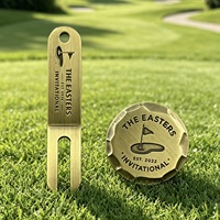 Outil de réparation de divots de golf en alliage de zinc de haute qualité, durable, écologique, avec logo personnalisé, finition artisanale, pour deux clubs de golf