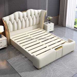 Rosegia Modern King <b>Size</b> Soft Headboard Genuine Leather Upholstered <b>Bed</b> with Storage Pine Wood Frame Eco-Friendly Durable Design - Product Image 5