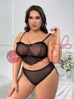 Lingerie sexy grande taille ensembles de soutien-gorge KISS ME ANGEL OEM maille noire transparent évider nuisette lingerie sexy femmes