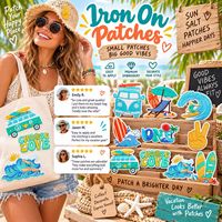 Patch brodé thermocollant ou à coudre sur le thème du surf, de la plage, du surfboard, de la vague, du camping-car, du signe de la paix et du style hippie, pour la vente en gros
