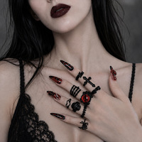Ensemble de bagues gothiques chauve-souris, bagues de phalange, bagues de couple gravées vintage, bijoux et accessoires de mode punk hip-hop, vente en gros