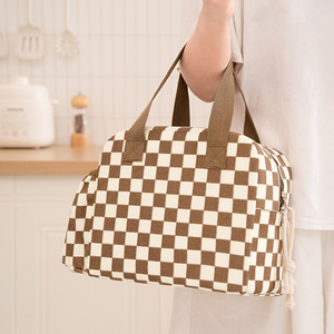 Insulated Lunch Bag Checkered Pattern Large Capacity Portable For Office Outdoor Use - Product Image 2