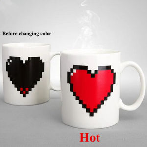 Vente en gros de tasses magiques en céramique en forme de cœur, réactives à la température, changeant de couleur, pour café, thé, lait, cadeau de la Saint-Valentin, dessin animé - Product Image 6