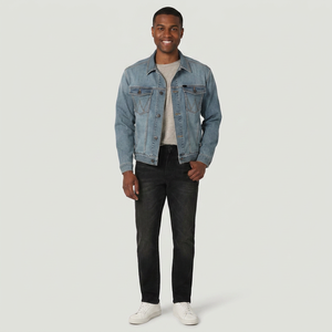 Oversized Sherpa <b>Men</b> <b>Denim</b> <b>Jacket</b> Stand Collar Hooded Windproof Blue Jean Autumn Outerwear Zipper Front Vintage Casual - Product Image 1