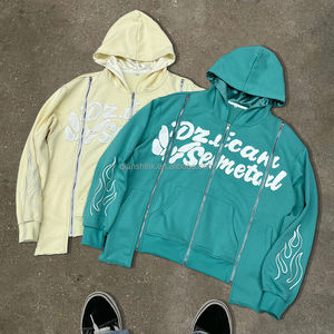 เสื้อฮู้ดผ้าฝ้ายผ้าเฟรนช์เทอร์รี่500จีเอสเอ็มมีซิปมีฮู้ดบุผ้าซาตินเย็บปะติดออกแบบได้ตามที่ต้องการมีซิปรูดขนาดใหญ่กว่าปกติ - Product Image 1