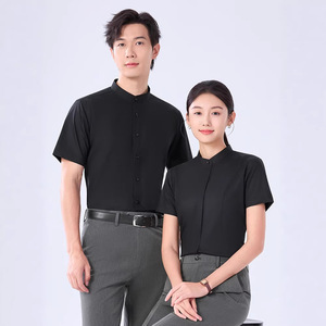 Chemise <span class=keywords><strong>Homme</strong></span> Noire en Polyester Viscose Spandex à Col Rond Manches Courtes <span class=keywords><strong>Blouse</strong></span>/Uniforme <span class=keywords><strong>de</strong></span> <span class=keywords><strong>Travail</strong></span> Blanche Coupe Ajustée pour Affaires - Product Image 4