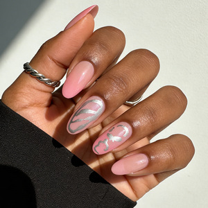 <span class=keywords><strong>Faux</strong></span> ongles en acrylique ABS style français romantique <span class=keywords><strong>rose</strong></span> avec lignes argentées, ongles artificiels à presser, <span class=keywords><strong>faux</strong></span> ongles effet <span class=keywords><strong>bonbon</strong></span> - Product Image 1