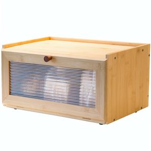 Wholesale Kitchen Storage Bread Bin Counter top Wood Bamboo Food Bread Box with Clear Windows