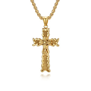 <b>Cross</b> Stainless Steel Pendant Necklace Unisex Fashion Jewelry Gold Tone Retro Punk Style - Product Image 1