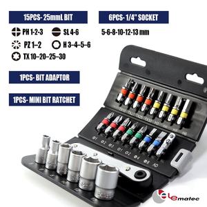 23 pièces 1/4 "DR Mini douille et jeu d'outils à cliquet avec embouts S2 Taiwan Made - Product Image 5