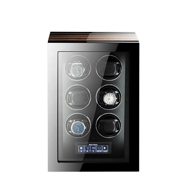 MINEESI Luxury Automatic Watch Winder 6 Slots Mabuchi Motor Touch Screen Remote Control Leather Wood Watch Protective Convenient