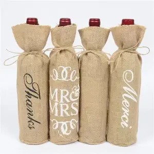 Bolsas de arpillera para vino, bolsas de regalo para vino con cordones, cubiertas reutilizables para botellas de vino de yute con cuerdas