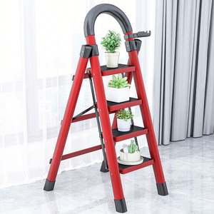 Escalera de acero galvanizado plegable roja moderna, alfombrilla antideslizante, taburete plegable <span class=keywords><strong>para</strong></span> el hogar <span class=keywords><strong>para</strong></span> escalera, almacén, Exterior - Product Image 1