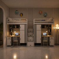 Lits superposés modernes en métal double acier avec bureau et armoire pour appartement, dortoir, école, chambre