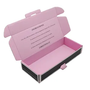 卸売高品質カスタムサイズ段ボール箱黒とピンクの化粧品セット郵便郵送ボックス化粧品用