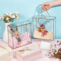 Boîtes cadeaux en plastique PET transparent traiter la faveur de poignée de bordure dorée avec cordon fête des mères fête d'anniversaire faveurs de mariage boîte-cadeau transparente