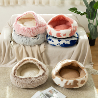 Fabricant Direct rond en peluche duveteux confortable à capuche lit pour chat grotte pour chats d'intérieur chien lapin Hamster