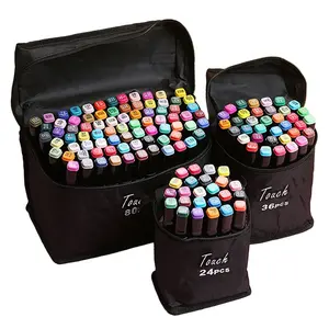 80 unids/set Resaltadores brillantes de color de doble punta juegos de pinceles de pintura acrílica bolsa negra rotulador de paquete