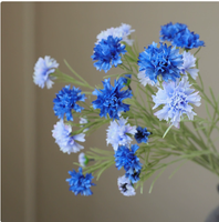 Chrysanthèmes et fleurs de marguerite artificielles en soie de haute qualité, 3 têtes, fleurs de bleuet, toucher réel, longue durée (3-5 ans)