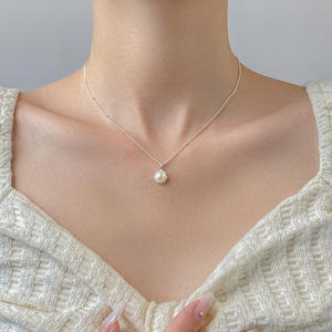 S925 Pure Silver Light Luxury Lace Aurora <b>Pearl</b> <b>Necklace</b> French Diamond Studded Tassel Temperament <b>Necklace</b> Y01313 Platinum <b>Gold</b> - Product Image 2