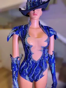 Costume da Ballo Sexy per Donna con Strass Luccicanti, Body in Raso, Guanti e Cappello, Set per <span class=keywords><strong>Cantanti</strong></span> da Nightclub - Product Image 2