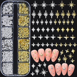 12 rejillas oro plata estrella Aleación de Metal Nail Art Charms Tetraptera Punta de manicura 3D DIY prensa brillante en decoración de <span class=keywords><strong>uñas</strong></span> metálicas - Product Image 2