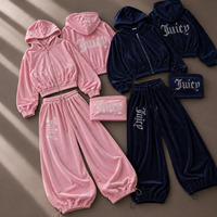 Ensemble de survêtement décontracté Y2K pour femmes, sweat à capuche court zippé en velours avec strass et pantalon large à jambes lanternes, vente en gros OEM ODM