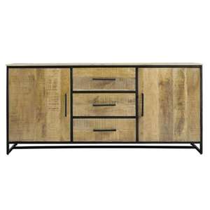 Industrial Modern Solid Mango <b>Wood</b> Sideboard Rough Natural Finish Eco-Friendly <b>Storage</b> for Living Room Farmhouse Dining - Product Image 1