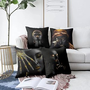 <span class=keywords><strong>Noir</strong></span> <span class=keywords><strong>or</strong></span> moderne lèvre doigts visage femmes africaines carré 18x18 pouces taie d'oreiller couverture - Product Image 1
