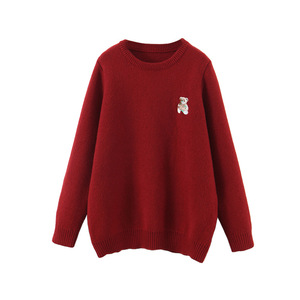 Suéter de Cuello Redondo Bordado Happy Plus para Mujer, Corte Holgado, Largo Medio, Ropa de Punto para Otoño e Invierno con Diseño de Oso - Product Image 5