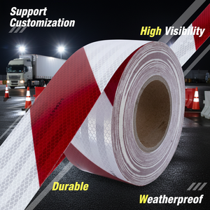 Lianxing Rouge et Blanc Ruban D'avertissement Mirco Prism <span class=keywords><strong>Accessoires</strong></span> De Voiture Réfléchir Avertissement Réflecteur De Sécurité Rouleau D'autocollant - Product Image 1