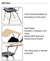 Chaise moderne et confortable avec bras en tube d'acier et meubles de bureau en bois et métal pour le bureau, l'école, la salle de formation pour les étudiants.