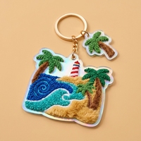 Porte-clés personnalisé en plastique avec phare tropical, palmier, breloque de sac en fourrure chenille et acrylique, idéal pour les voyages en île