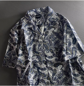 Sommerliches, dünnes, ethnisches Retro-Strickhemd mit Blumenmuster für Herren und Damen – Lässiges, locker sitzendes Hemd aus Polyester/Baumwollmischung mit Umlegekragen - Product Image 4