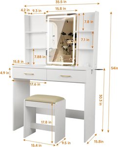 Tủ quần áo màu trắng với gương phân đèn đồ nội thất nhà với ngăn kéo và ổ cắm - Product Image 2