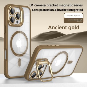 Ốp lưng iPhone 16 Pro Max, giá đỡ ống kính trong suốt, chất liệu acrylic, hút từ tính, mạ điện, bảo vệ, kèm giá đỡ điện thoại, tương thích với iPhone 15 - Product Image 2