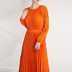 High Quality Eco-Friendly Breathable Woven Pleated Maxi Natural Waist Loose Long Sleeve Vintage Casual Autumn 2025 New Dress - Product Image 5