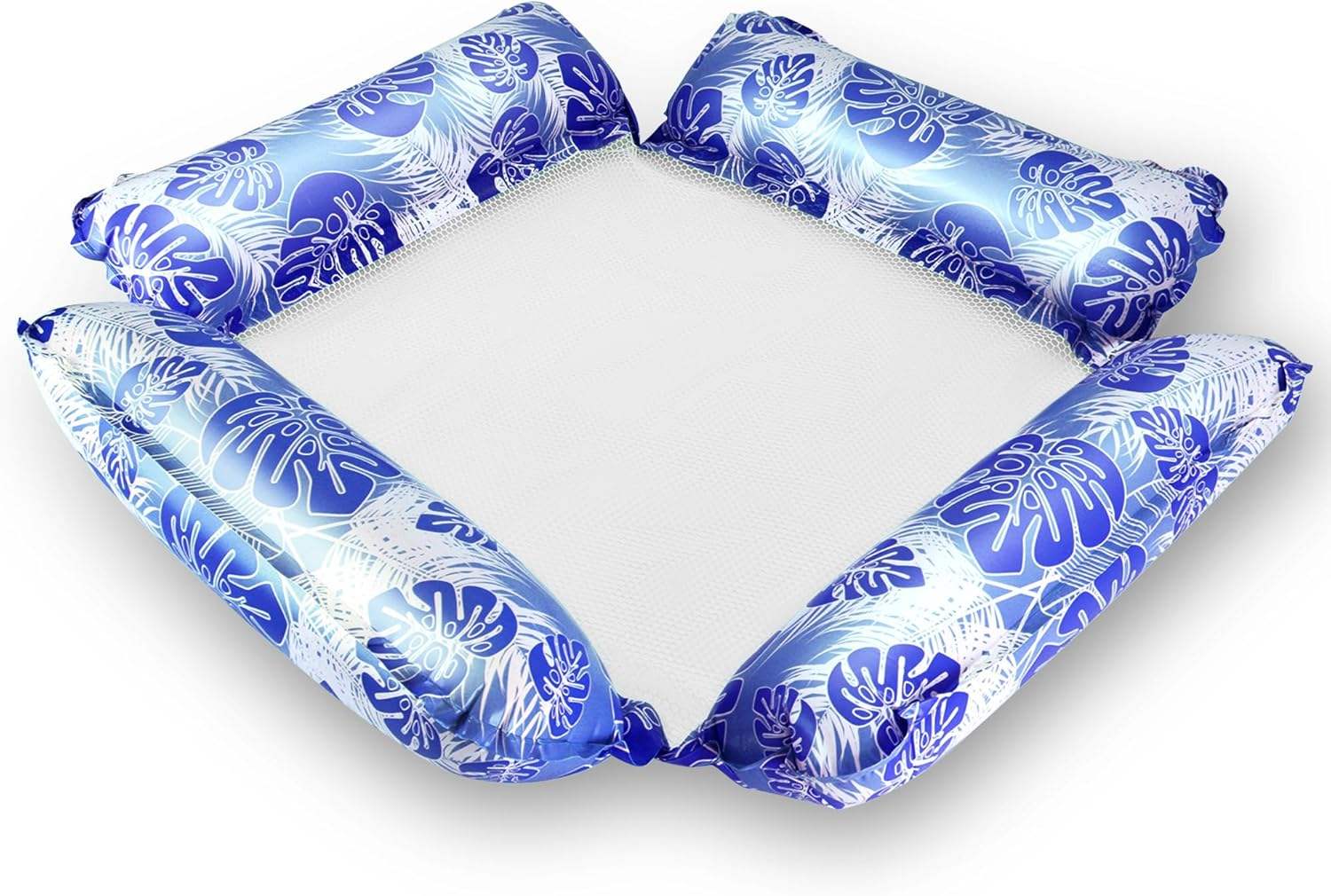 Flotadores de piscina con diseño de hojas en azul marino.