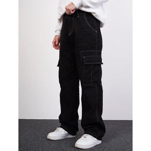 Pantalones rectos negros con logotipo personalizado para hombre, pantalones vaqueros <span class=keywords><strong>cargo</strong></span> para hombre, pantalones vaqueros para hombre - Product Image 1