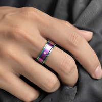 Bague classique en acier inoxydable, texture à pois, bande facettée, bijoux unisexes étincelants, cadeau