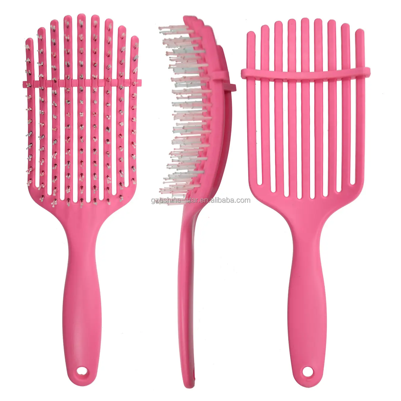 Индивидуальный дизайн, розовая изогнутая щетка для распутывания волос, для натуральных волос, 9 когтей, гибкая щетка для волос