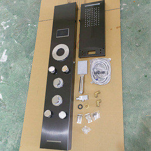 Juego de Ducha Termostática Inteligente Water Droplet Sanitary Ware, Negro Titanio Plateado Cepillado 7008, Montado en la Pared con Rociador Superior - Product Image 1