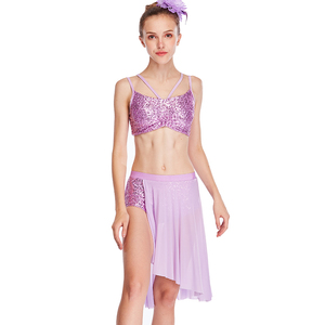 MiDee danza del ventre brillante Sexy da competizione indossare <span class=keywords><strong>donna</strong></span> con paillettes <span class=keywords><strong>reggiseno</strong></span> con spacco laterale gonna morbida 2 pezzi costumi da balletto lilla - Product Image 4