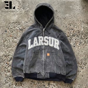 Giacca da lavoro LARSUR personalizzata in tela di cotone con lavaggio distressed, applicazioni e ricami, giacca da carpentiere Detroit, cappotto da lavoro - Product Image 1