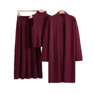 <b>Women</b> Knitted <b>Sweater</b> Set High Neck Long <b>Cardigan</b> Skirt Three Piece Autumn Winter Casual Loose Fit - Product Image 4